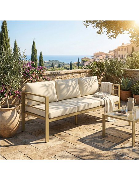 Outsunny Garden Bench with Cushions, 3-Seater Sofa with Backrest, Armrest and Back Cushions, 185 x 66 x 64cm, Cream White - pic 199662 | FastDaddyshop