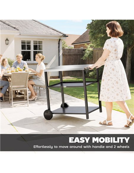 Outsunny Outdoor Grill Cart with Stainless Steel Tabletop for Kitchen Prep, Two-Tier Pizza Oven Stand on Wheels, Black - pic 199668 | FastDaddyshop