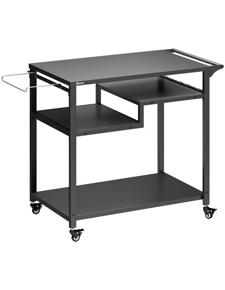 Outsunny Outdoor Grill Cart, Three-Tier Pizza Oven Stand  with Steel Tabletop, Hooks, Rubbish Bag Holder, Wheels, Black - pic 199672 | FastDaddyshop