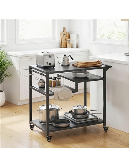 Outsunny Outdoor Grill Cart, Three-Tier Pizza Oven Stand  with Steel Tabletop, Hooks, Rubbish Bag Holder, Wheels, Black - pic 199679 | FastDaddyshop