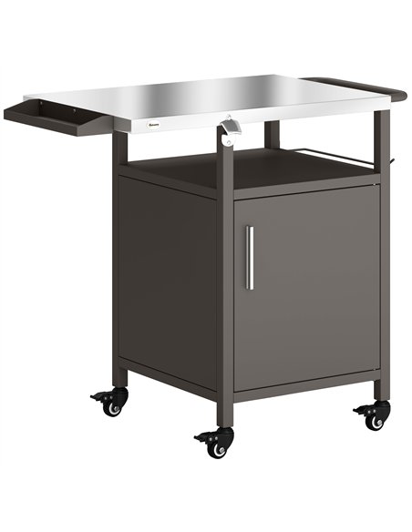 Outsunny Grill Cart with Stainless Steel Top, Pizza Oven Stand with Cabinet, Spice Rack, Towel Holder, Bottle Opener, Brown - pic 199681 | FastDaddyshop