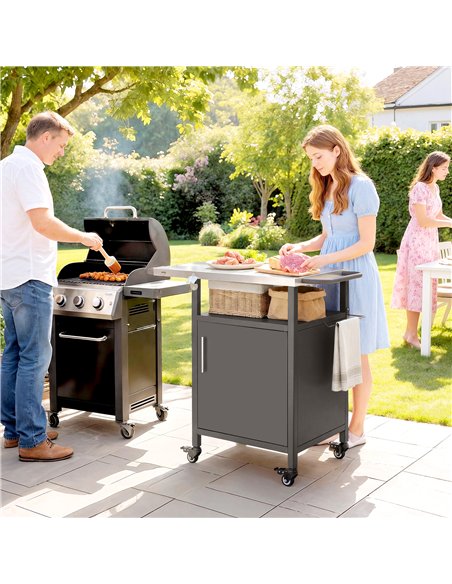 Outsunny Grill Cart with Stainless Steel Top, Pizza Oven Stand with Cabinet, Spice Rack, Towel Holder, Bottle Opener, Brown - pic 199682 | FastDaddyshop