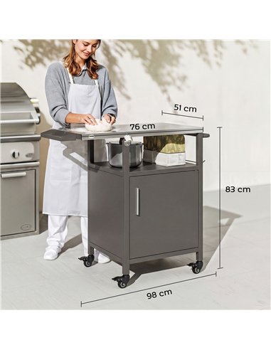Outsunny Grill Cart with Stainless Steel Top, Pizza Oven Stand with Cabinet, Spice Rack, Towel Holder, Bottle Opener, Brown