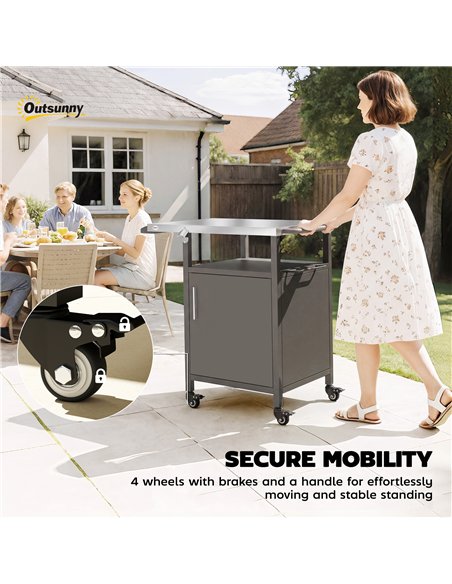 Outsunny Grill Cart with Stainless Steel Top, Pizza Oven Stand with Cabinet, Spice Rack, Towel Holder, Bottle Opener, Brown - pic 199686 | FastDaddyshop