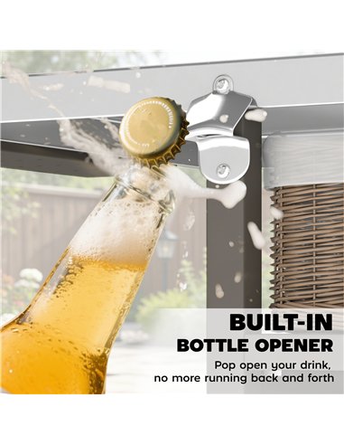 Outsunny Grill Cart with Stainless Steel Top, Pizza Oven Stand with Cabinet, Spice Rack, Towel Holder, Bottle Opener, Brown