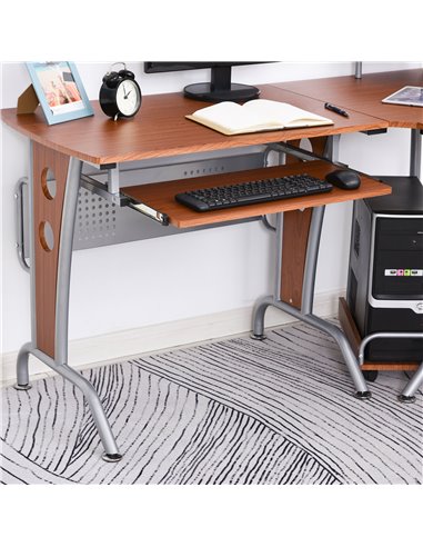 HOMCOM L-Shaped Corner Work Gaming Desk wiht Steel Frame, Keyboard Tray, Brown