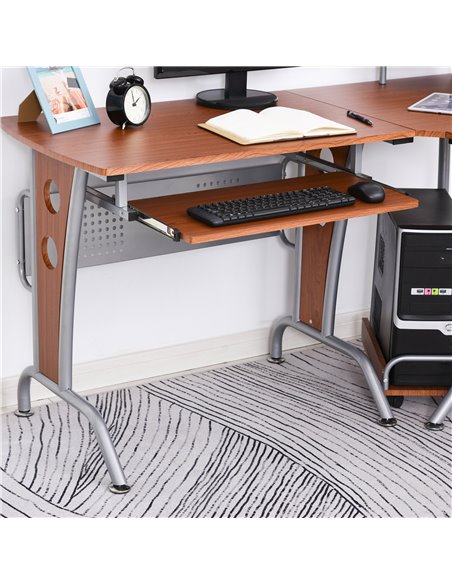 HOMCOM L-Shaped Corner Work Gaming Desk wiht Steel Frame, Keyboard Tray, Brown - pic 19969 | FastDaddyshop