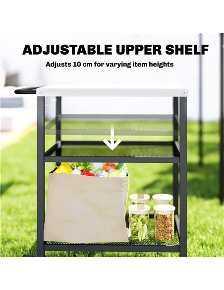 Outsunny Outdoor Grill Cart with Stainless Steel Tabletop, 3-Tier Pizza Oven Stand with Adjustable Shelf, Hooks, Wheels, Black - pic 199694 | FastDaddyshop