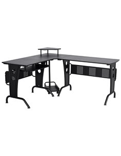 HOMCOM L-Shaped Corner Work Gaming Desk wiht CPU Rack, Keyboard Tray, Black