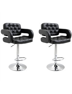 HOMCOM Set of 2 PU Leather Upholstered Swivel Bar Stool, Height Adjustable Barstool with Back, Armrest, Footrest for Kitchen