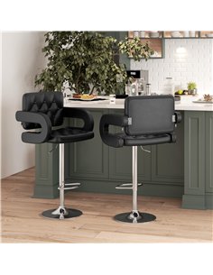 HOMCOM Set of 2 PU Leather Upholstered Swivel Bar Stool, Height Adjustable Barstool with Back, Armrest, Footrest for Kitchen 2