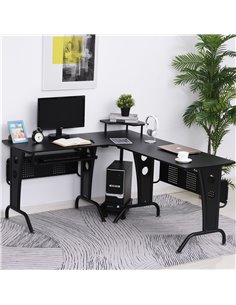 HOMCOM L-Shaped Corner Work Gaming Desk wiht CPU Rack, Keyboard Tray, Black 2