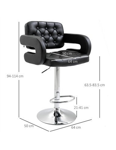 HOMCOM Set of 2 PU Leather Upholstered Swivel Bar Stool, Height Adjustable Barstool with Back, Armrest, Footrest for Kitchen