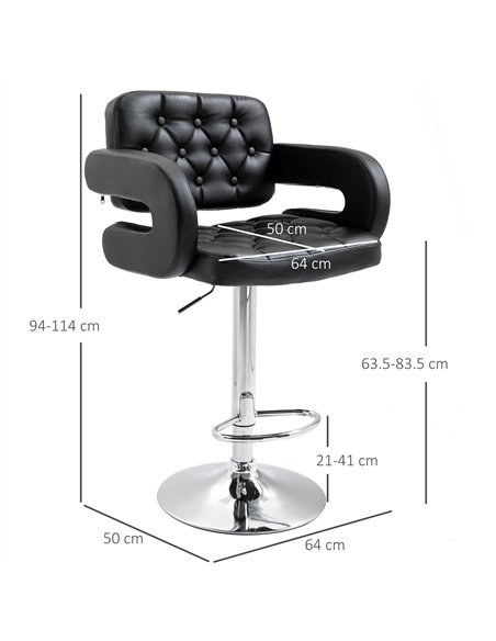 HOMCOM Set of 2 PU Leather Upholstered Swivel Bar Stool, Height Adjustable Barstool with Back, Armrest, Footrest for Kitchen - pic 199710 | FastDaddyshop