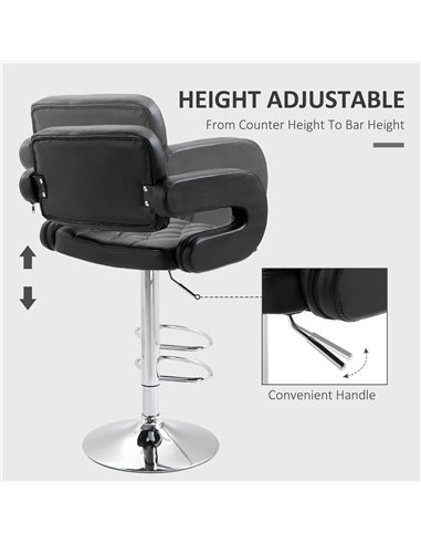 HOMCOM Set of 2 PU Leather Upholstered Swivel Bar Stool, Height Adjustable Barstool with Back, Armrest, Footrest for Kitchen
