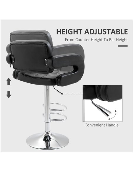 HOMCOM Set of 2 PU Leather Upholstered Swivel Bar Stool, Height Adjustable Barstool with Back, Armrest, Footrest for Kitchen - pic 199711 | FastDaddyshop