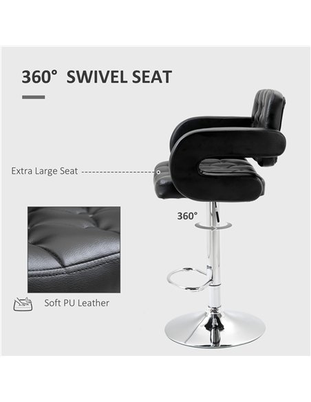 HOMCOM Set of 2 PU Leather Upholstered Swivel Bar Stool, Height Adjustable Barstool with Back, Armrest, Footrest for Kitchen - pic 199712 | FastDaddyshop