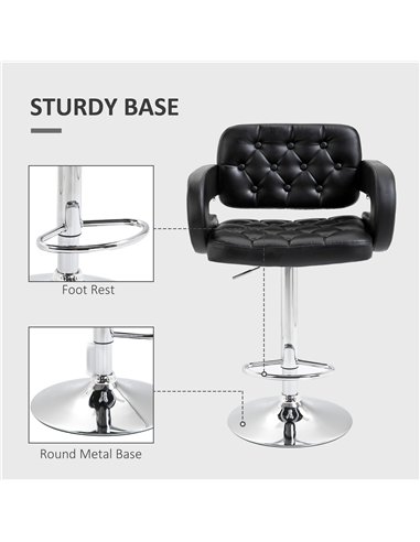 HOMCOM Set of 2 PU Leather Upholstered Swivel Bar Stool, Height Adjustable Barstool with Back, Armrest, Footrest for Kitchen