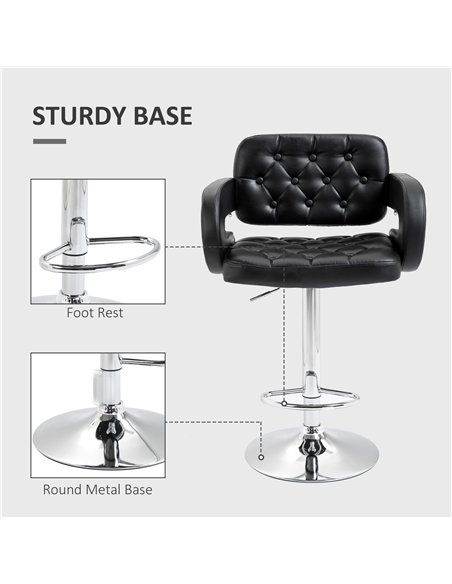 HOMCOM Set of 2 PU Leather Upholstered Swivel Bar Stool, Height Adjustable Barstool with Back, Armrest, Footrest for Kitchen - pic 199713 | FastDaddyshop