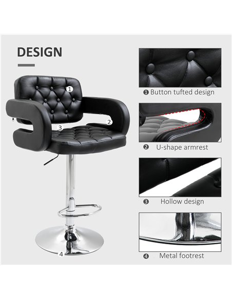 HOMCOM Set of 2 PU Leather Upholstered Swivel Bar Stool, Height Adjustable Barstool with Back, Armrest, Footrest for Kitchen - pic 199714 | FastDaddyshop