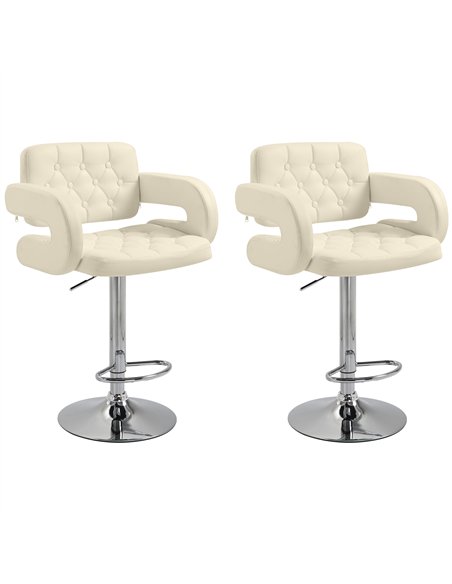 HOMCOM Upholstered Swivel Bar Stool, Set of 2 Height Adjustable Barstool with Back, Armrest, Footrest for Kitchen, White - pic 199717 | FastDaddyshop