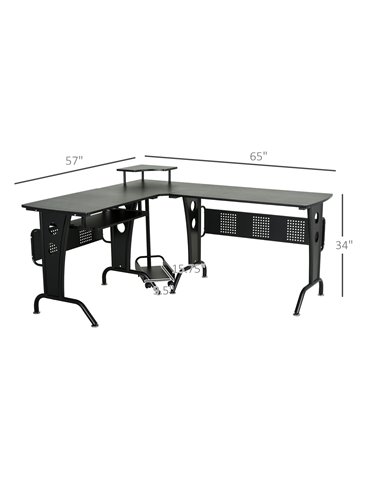 HOMCOM L-Shaped Corner Work Gaming Desk wiht CPU Rack, Keyboard Tray, Black