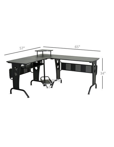 HOMCOM L-Shaped Corner Work Gaming Desk wiht CPU Rack, Keyboard Tray, Black - pic 19972 | FastDaddyshop