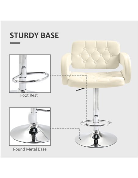 HOMCOM Upholstered Swivel Bar Stool, Set of 2 Height Adjustable Barstool with Back, Armrest, Footrest for Kitchen, White - pic 199722 | FastDaddyshop