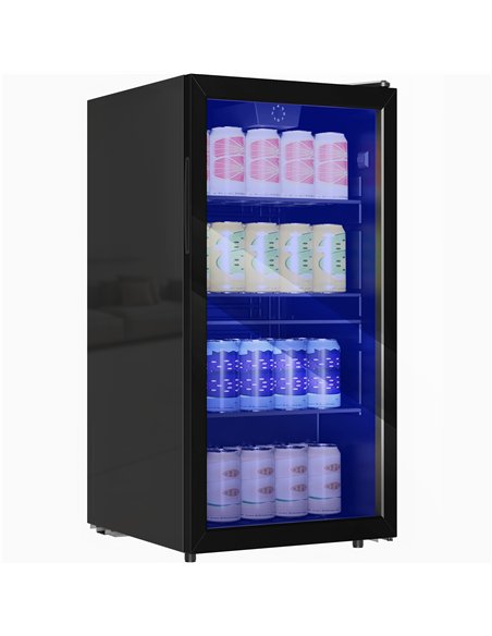 HOMCOM 93L Drinks Fridge, 115 Can Freestanding Beer Fridge with Glass Door, Adjustable Shelves, LED Light, for Beer Soda, Black - pic 199726 | FastDaddyshop