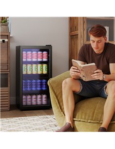 HOMCOM 93L Drinks Fridge, 115 Can Freestanding Beer Fridge with Glass Door, Adjustable Shelves, LED Light, for Beer Soda, Black 2
