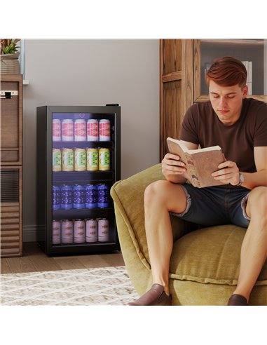 HOMCOM 93L Drinks Fridge, 115 Can Freestanding Beer Fridge with Glass Door, Adjustable Shelves, LED Light, for Beer Soda, Black