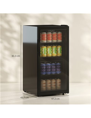 HOMCOM 93L Drinks Fridge, 115 Can Freestanding Beer Fridge with Glass Door, Adjustable Shelves, LED Light, for Beer Soda, Black