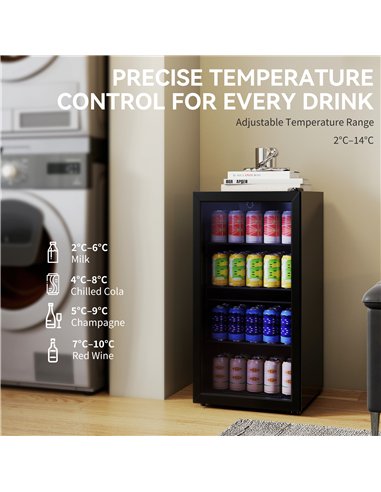 HOMCOM 93L Drinks Fridge, 115 Can Freestanding Beer Fridge with Glass Door, Adjustable Shelves, LED Light, for Beer Soda, Black