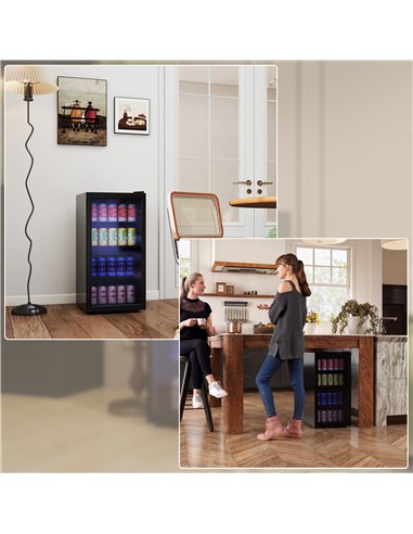 HOMCOM 93L Drinks Fridge, 115 Can Freestanding Beer Fridge with Glass Door, Adjustable Shelves, LED Light, for Beer Soda, Black