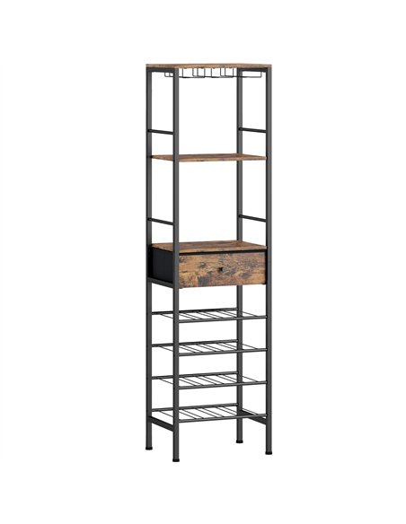 HOMCOM Industrial Wine Bar Cabinet Freestanding Liquor Cabinet 16-Bottle Wine Rack Glass Holder Rustic Brown - pic 199735 | FastDaddyshop