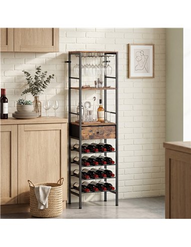 HOMCOM Industrial Wine Bar Cabinet Freestanding Liquor Cabinet 16-Bottle Wine Rack Glass Holder Rustic Brown