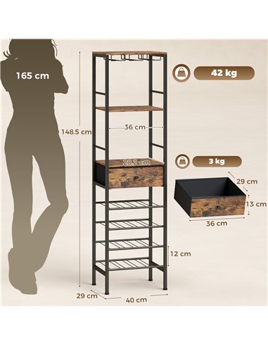 HOMCOM Industrial Wine Bar Cabinet Freestanding Liquor Cabinet 16-Bottle Wine Rack Glass Holder Rustic Brown