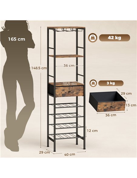 HOMCOM Industrial Wine Bar Cabinet Freestanding Liquor Cabinet 16-Bottle Wine Rack Glass Holder Rustic Brown - pic 199737 | FastDaddyshop