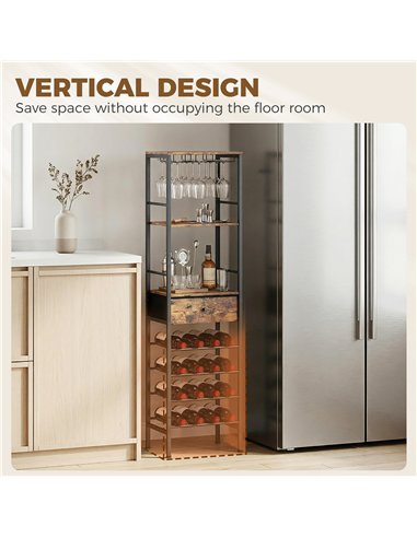 HOMCOM Industrial Wine Bar Cabinet Freestanding Liquor Cabinet 16-Bottle Wine Rack Glass Holder Rustic Brown