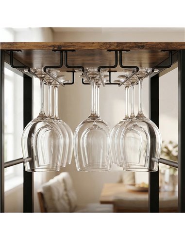HOMCOM Industrial Wine Bar Cabinet Freestanding Liquor Cabinet 16-Bottle Wine Rack Glass Holder Rustic Brown