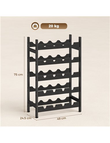 HOMCOM Wine Rack Freestanding Industrial Liquor Cabinet 5-Tier 20 Bottles Bar Stand with Adjustable Feet, Black