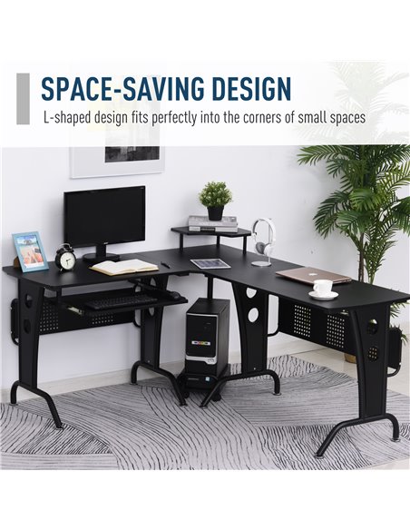 HOMCOM L-Shaped Corner Work Gaming Desk wiht CPU Rack, Keyboard Tray, Black - pic 19975 | FastDaddyshop