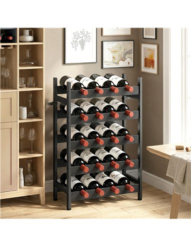 HOMCOM Wine Rack Freestanding Industrial Liquor Cabinet 5-Tier 20 Bottles Bar Stand with Adjustable Feet, Black