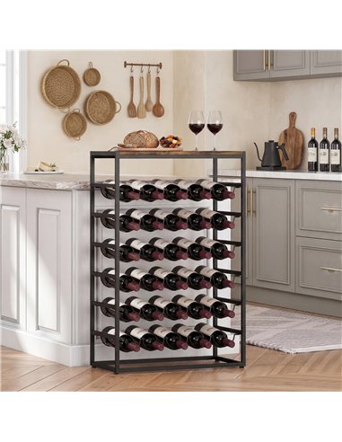 HOMCOM 30 Bottles Wine Rack, 6 Tier Free Standing Wine Storage Holder with Wood Effect Tabletop, Rustic Brown
