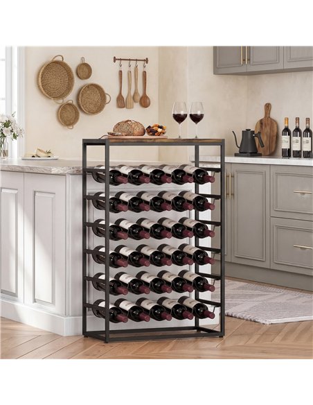 HOMCOM 30 Bottles Wine Rack, 6 Tier Free Standing Wine Storage Holder with Wood Effect Tabletop, Rustic Brown - pic 199754 | FastDaddyshop