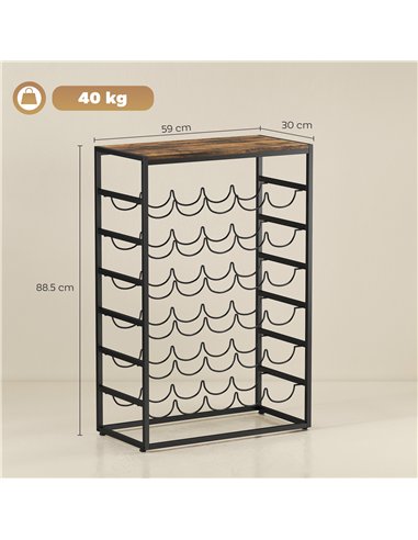 HOMCOM 30 Bottles Wine Rack, 6 Tier Free Standing Wine Storage Holder with Wood Effect Tabletop, Rustic Brown