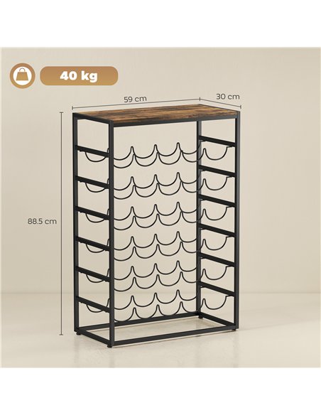 HOMCOM 30 Bottles Wine Rack, 6 Tier Free Standing Wine Storage Holder with Wood Effect Tabletop, Rustic Brown - pic 199755 | FastDaddyshop