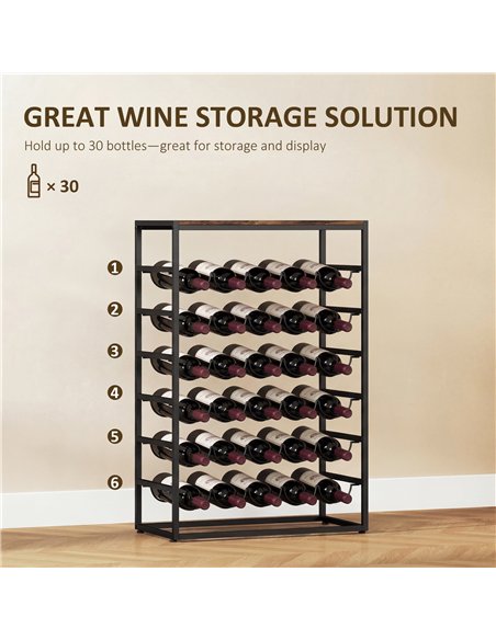 HOMCOM 30 Bottles Wine Rack, 6 Tier Free Standing Wine Storage Holder with Wood Effect Tabletop, Rustic Brown - pic 199756 | FastDaddyshop