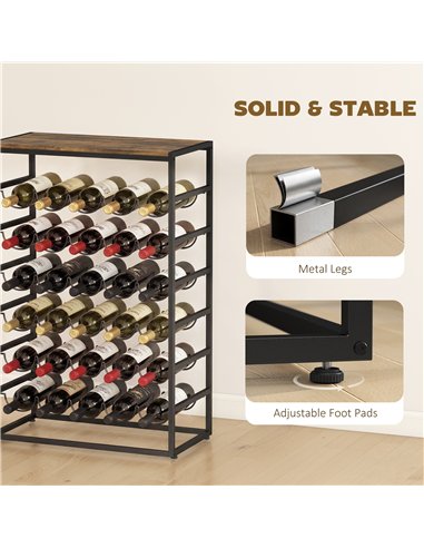 HOMCOM 30 Bottles Wine Rack, 6 Tier Free Standing Wine Storage Holder with Wood Effect Tabletop, Rustic Brown