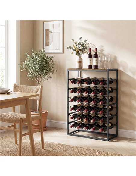 HOMCOM 30 Bottles Wine Rack, 6 Tier Free Standing Wine Storage Holder with Wood Effect Tabletop, Rustic Brown - pic 199761 | FastDaddyshop